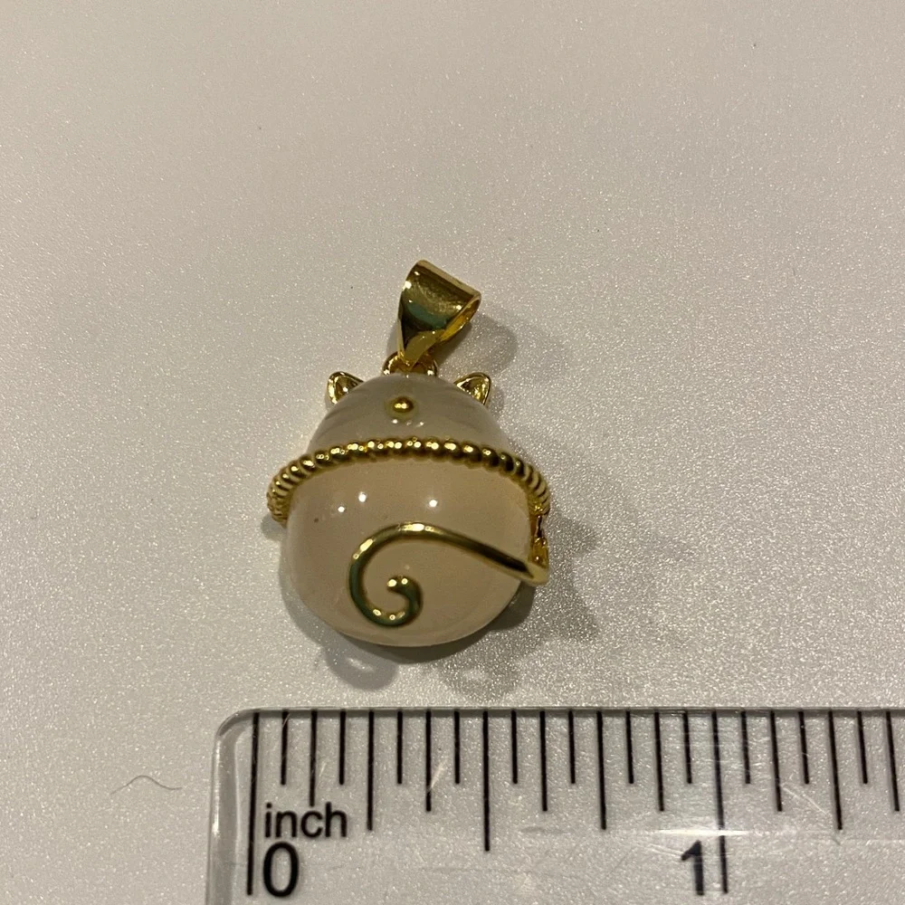 Gold Cat Pendant with Cream Stone